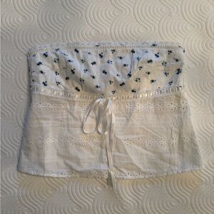 Altar'd State White and Blue Strapless Top